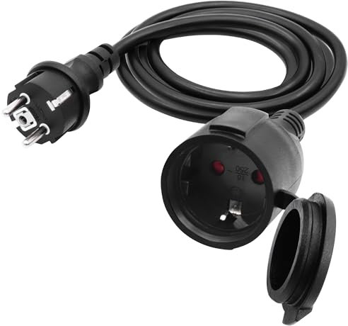 LANMINGLEL Cable alargador para exteriores con enchufe Schuko, cable de extensión AC Schuko, cable de alimentación de enchufe negro, 16 A, 250 V macho a hembra, IP44 para hogar, oficina, exterior (2 m