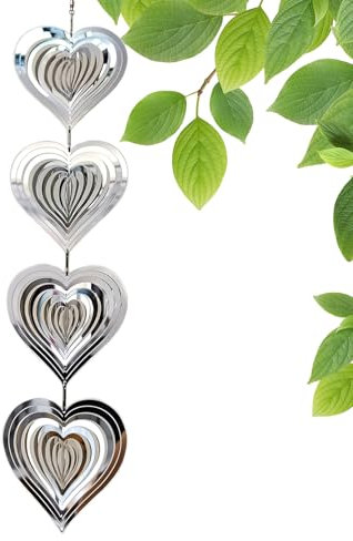 Herz Windspiele Edelstahl Vogel Reflektoren Draußen Hängend Vogelschreck Windspiel Mit 360° Rotierender Haken Für Balkon Garten 50x10cm