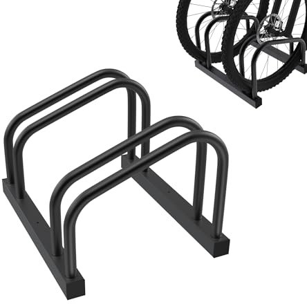 FIVMEN Fahrradständer für 2 Fahrräder Fahrradhalter Aufstellständer Boden und Wand Montage 37cm Radabstand Verzinken Mehrfachständer für 30-65mm Reifenbreite Mountainbike Rennrad MTB, Schwarz