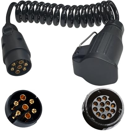 Woola 7 Poliger auf 13 Poliger Anhänger Verlängerungskabel Adapter,12V 1,8m-Spiralkabel Anhängerkabel Anhängerstecker Anhängersteckdosen für Wohnwagen KFZ Caravan