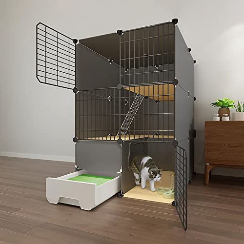 Indoor Laufgitter für Katzen und Kleintiere, multifunktionales Gehege mit Hängematte, ideal für Kätzchen, Welpen, Hasen