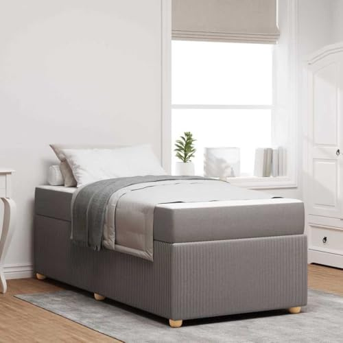 QJBSAVVA Einzelbett 200x80 cm Taupe mit Matratze modernes Polsterbett aus Stoff mit Lattenrost Jugendbett für Schlafzimmer und Gästezimmer