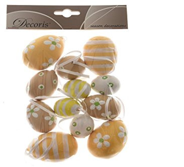 Anhänger Ostereier Natural Easter 12 Stück Schaumstoffei weiß, braun - Mixgröße 4,5,6 cm - Ostern - Eier - Frühling - Osterschmuck