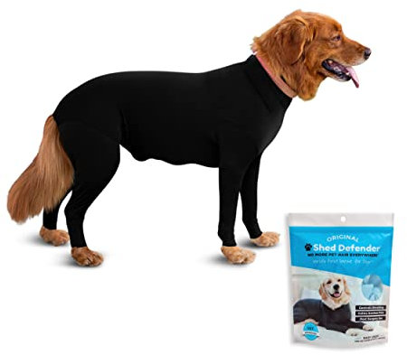 Shed Defender Body Suit for Dogs – Original –Anti Shedding Shirt, Reduce Dog Hair, Dog Onesie Surgery Recovery Suit, Anxiety, Calming, Car Seat Cover, E-Collar, Hot Spots, Jumpsuit(Black, XS)