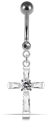 Monster Piercing Weiße Kristall Stein Trendy Kreuz Design Sterling Silber Bauch Bars Piercing
