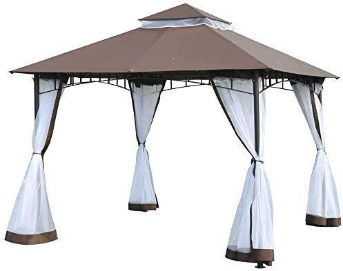 Outsunny Tonnlle de Jardin Barnum Pavillion de Jardin 3 x 3 Double Toit avec moustiquaires Amovibles imperméable Chocolat et Blanc
