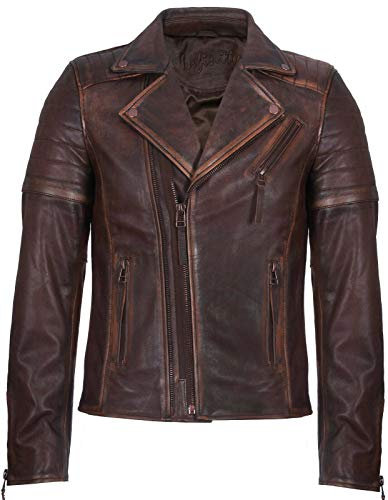 Infinity Leather Croce Marrone Zip Annata Pelle Chiodo Uomo 2XL