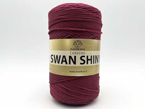 filati italiani Cordino Swan Shiny, Filato Lucido per Borse, 100% Polipropilene 250g (rosso scuro - 22, 250g)