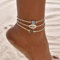 Ushiny Lot de 3 bracelets de cheville style bohème avec coquillage, anneau et perle - Pour femme et fille