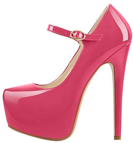 MissHeel Girls High Heels Round Toe Stiletto Platform Court Shoes Evening Mary Jane Peach Pink Size 8