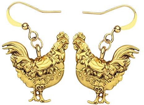 WEVENI Antik Hahn Henne Huhn Ohrringe Dangle Bauernhoftiere Schmuck Geschenk für Mädchen Frauen (Goldene Henne)