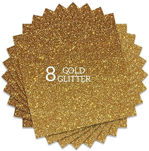 FANSGUAR Gold Glitter HTV Heat Transfer Vinyl Bundle 8 sheets-12 x12 Iron on Vinyl for T Shirts Hats Clothing Compatible with Cricut Cameo Heat Press Machine