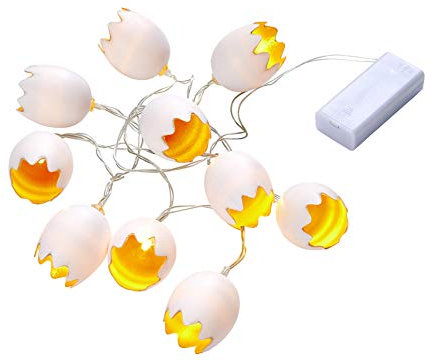 Northpoint LED Osterlichterkette, Pastell weiß, 10 LED Eier, gebrochene Eier, Batteriebetrieben, angenehm warmweiße LED-Farbe, mit Timerfunktion, Dekoratio für Überall