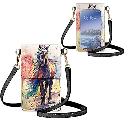 Biyejit Kleine Crossbody-Touchscreen-Handytasche für Damen, Handy-Schultertaschen, Kartenhalter, Geldbörse, Pferdedruck
