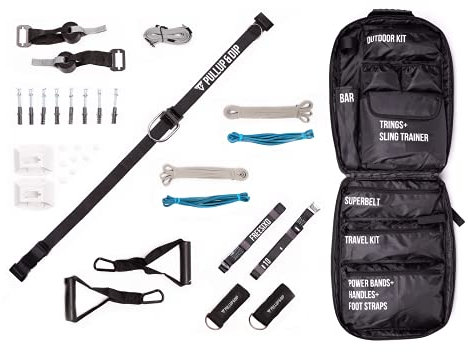 FREESIXD Schlingentrainer und Widerstandstrainer Set, Suspension Trainer für zu Hause an Wand und Türe, Widerstandsbändern, Fitnessstange & Tasche (TÜR + Wand Paket)