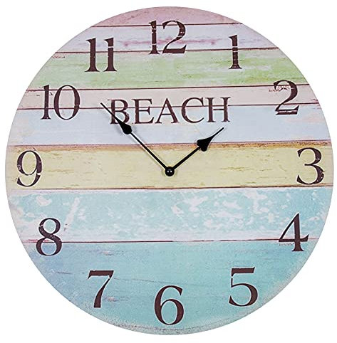 Wanduhr D45cm Beach Bunt Holz Uhr Maritim Wanddeko Strand Sommer Rainbow Urlaub Deko Wandbild