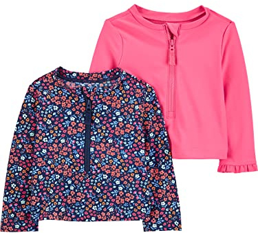 Simple Joys by Carter's Rashguards für Mädchen, Baby und Kleinkinder, 2er-Pack, Marineblau mit Blumenmuster und Rosa, Small