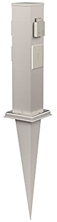 ledscom.de Garden socket pillar Polly with ground spike for outdoors, 3-way, Smart Home, stainless steel, square, 38cm