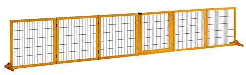 PawHut Barrière de sécurité Chien barrière autoportante barrière modulable Pliable 6 Panneaux 2 Pieds Support Bois de pin 432 x 36 x 70 cm Jaune