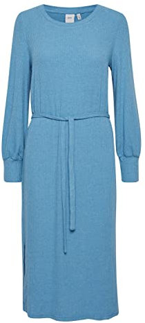 ICHI IHKYLA DR3 Damen Freizeitkleid Kleid Midikleid Rippstrick Schlitze Langarm Rundhals Regular-Fit, Größe:M, Farbe:French Blue Melange (1841401)