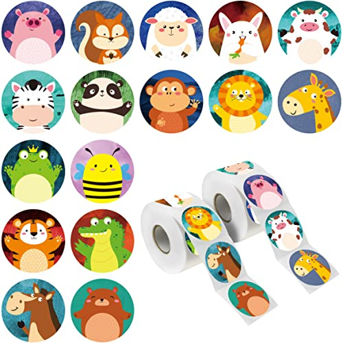 600 runde Tieraufkleber, bezaubernde Anreizaufkleber in 16 Designs niedliche Etiketten Geschenke für Kinder Lehrer Belohnung motivierend mit Perorationslinie (jeweils 3,8 cm im Durchmesser)