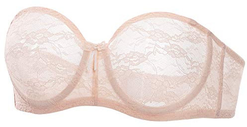 DOBREVA Femme Soutien Gorge sans Bretelles Grande Taille avec Armature Bandeau Transparent Rose Abricot 85G