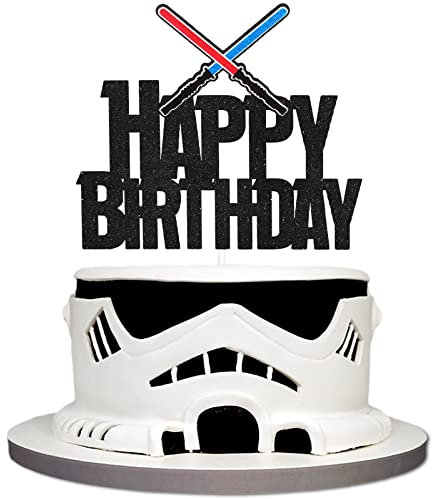 Lightsaber Happy Birthday Cake Topper - Space Birthday Cake Topper - Lightsaber Birthday Party Decorations For Boys