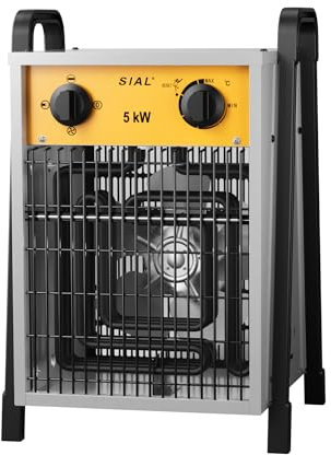 SIAL Chauffage Soufflant 5000 W - Industriel - Radiateur électrique - Pour Chantier, Atelier Ou Garage Avec Contrôle Thermostatique Entièrement Réglable et Deux Modes de Chauffage