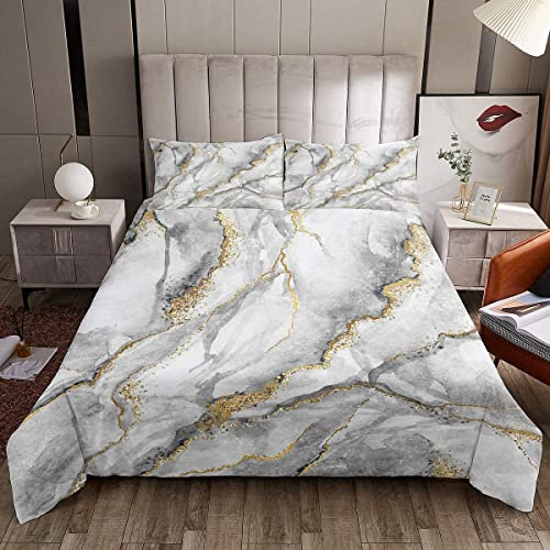 XLYYDS Bettwäsche 155x200 Marmor, Weiche Microfaser 3D Bettbezug Graugold, Bettbezüge Marmor und 2 Kissenbezug 80x80 cm