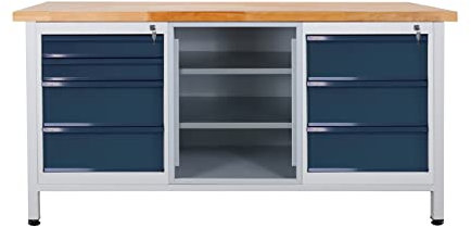 ADB Werktisch, Werkbank, Montagetisch, Packtisch, Werkstatttisch, Arbeitstisch, Long Line, 7 Schubladen, L 1700 x B 600 x H 840 mm, max. 500 kg