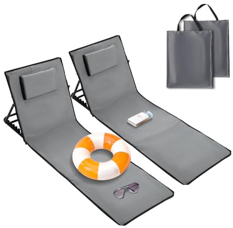 Ansobea Strandliege Sonnenliege Strandmatte,2 Piece klappbar Strandmatte tragbar zusammenklappbar Outdoorliege grau,5-stufig verstellbar inklusive Tragetasche