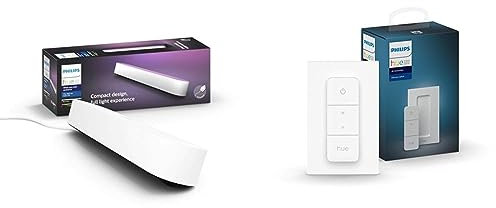 Philips Hue Play White & Color Ambiance, kit de base x 1,Synthétique, Blanc, fonctionne avec Alexa, Google Assistant et Apple Homekit & Dim Switch Télécommande nomade variateur de lumière V2