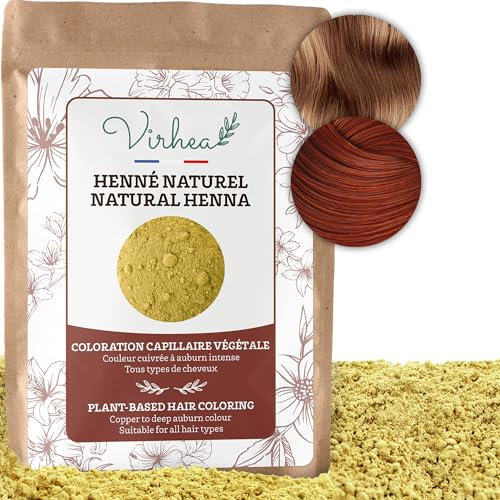 VIRHEA Henna Natural 150g para Cabello - Tinte Vegetal en Polvo Sin Amoníaco - Coloración Permanente para Pelo - Pigmento Natural Pelirrojo Cobre