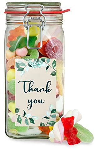 Süßigkeitenglas Thank You – süße Überraschung im Glas aus Fruchtgummi und Marshmallow, Süßigkeiten als Dankesgeschenk