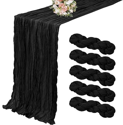 5er-Pack Käsetuch-Tischläufer, schwarzer Tischläufer, 90 x 300 cm, rustikale Gaze-Tischläufers für Hochzeit, Tischdekoration, Hochzeitsbogen, Party-Dekoration