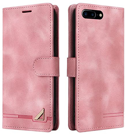 OKZone Coque pour iPhone 6S Plus/iPhone 6 Plus(4,7 Pouces), Étui de Protection de Portefeuille Antichoc de Fente pour Carte, Support de Carte à Rabat en Cuir en PU Étui (Rose)