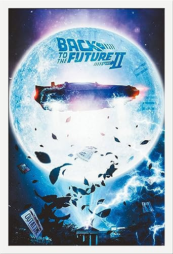 empireposter Back to The Future - Flying Delorean - Film Poster Plakat Druck - Größe 61x91,5 cm + Wechselrahmen, Shinsuke® Maxi MDF Weiss, Acryl-Scheibe