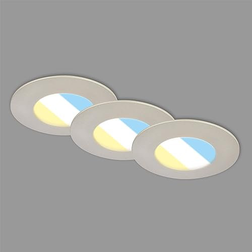 BRILONER – 3er Set LED Einbaustrahler 230V, LED Strahler Badezimmer IP44, Deckenstrahler, Spots, Deckenspots, Lichtfarbe einstellbar, Matt-Nickel