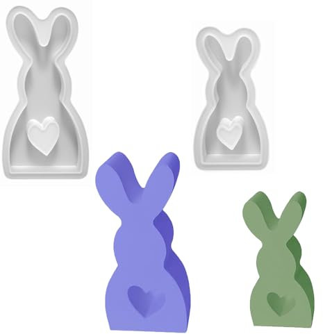 YEJAHY Lot de 2 moules en silicone pour lapin de Pâques - Moule 3D pour Pâques - Moule à couler pour Pâques, cadeaux de Pâques, artisanat