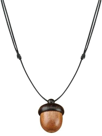 BlackAmazement Halskette mit Holz Anhänger Eichel Behälter braun rotbraun Damen Herren (Rotbraun hell)
