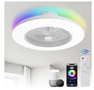 Breezary Ventilador de techo sin aspas con luz, ventilador de techo de perfil bajo de 22 pulgadas, ventiladores de techo RGB inteligentes con control remoto de Alexa/Google Assistant/APP Control