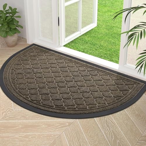 Homaxy Half Moon Door Mats Indoor, Non Slip Rubber Door Matts, Dirt Trapper Absorbent Doormat Outdoor, Washable Heavy Duty Floor Mat for Entrance, Front Door, Kitchen and Garden, 80 x 120 cm, Brown