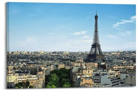 GLJXFP Poster mit berühmter Stadt, Tageszeit in Paris, dekoratives Gemälde, Leinwand, Wandposter und Kunstdruck, moderne Familienschlafzimmer-Dekoration, Poster, 60 x 90 cm