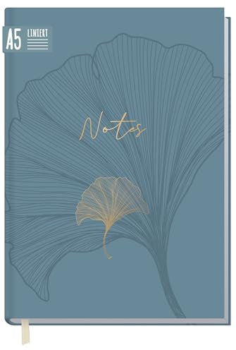 Notizbuch A5 liniert Blue Ginkgo von Trendstuff by Häfft - 124 Seiten, 62 Blatt - ideal als Tagebuch, Bullet Journal, Ideenbuch, Schreibheft - nachhaltig & klimafreundlich