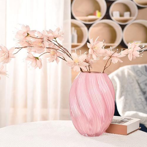 Glas Blume Vase, 24cm hohe Moderne Minimalistische Glasvase Mordische Kristall Dekorative Handgemachte Blumenarrangement für Home Office Dekor, Geschenk für Hochzeit Housewarming feiern (Rosa)
