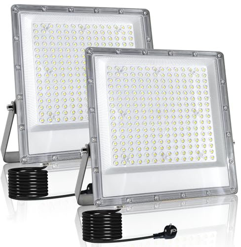 Indmird Projecteurs LED 200W, Lot de 2 20000LM Projecteurs LED Extérieur IP66 étanche Spot LED Extérieur 6500K Blanc Froid Lampe LED Exterieur Eclairage de Sécurité pour Cour,Jardin,Garage,Entrée