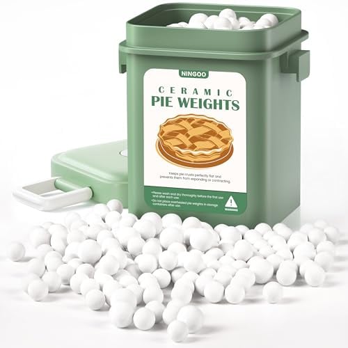 Pesas para hornear cortezas, granos de cerámica para hornear a ciegas, 1 libra de cerámica reutilizable, apto para varios pasteles y pasteles, viene con caja de almacenamiento, herramientas perfectas