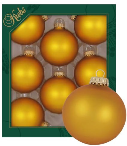 Krebs Glas Lauscha - Weihnachtsdekoration/Christbaumschmuck aus Glas - Unifarbende Kugeln Altgold Samt - Menge: 8 Stück - Farbe: Gold matt - Größe: ca. 7 cm