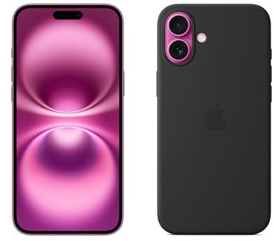 Apple iPhone 16 Plus 128 GB - Rosé + Silikon Case mit MagSafe – Schwarz