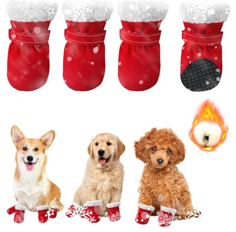 agctrler Hundeschuhe Pfotenschutz wasserdichte, rutschfeste Hundeschuhe Pfotenschutz Outdoor für kleine mittlere Hunde Herbst Winter(Rot)